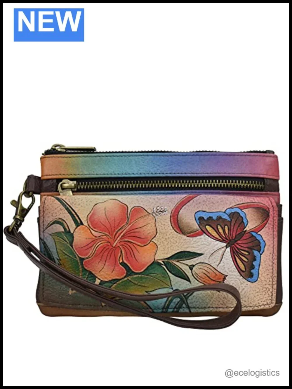 Hand-Painted Genuine Leather Wristlet Wallet with 11 Card Slots